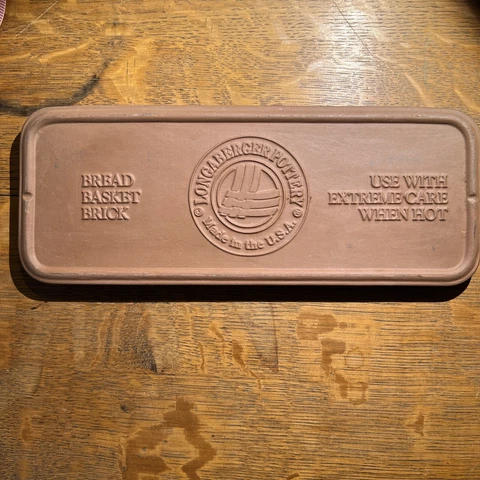 Longaberger Pottery Bread Basket Brick Warming Stone 11"x4" Cover