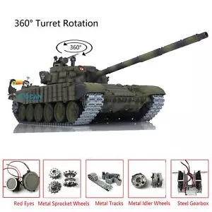 Henglong Soviet T72 RTR IR BB RC Tank 1:16 7.0 3939 360° Turret Red Eyes Armor - Picture 1 of 12