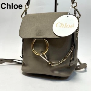 Chloe Faye Mini Backpack Suede Leather Gray JAPAN Used gold hardware pocket - Picture 1 of 10