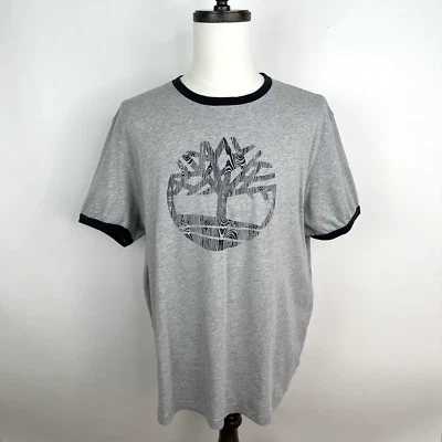 Timberland River Tree Logo Ringer Tee XL Heather Grey Black Short Sleeve Cotton - Image 1 of 4