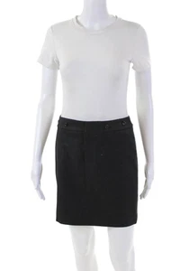Ralph Lauren Womens Wool Button Detail Satin Stripe Mini Skirt Black Size 2 - Picture 1 of 6