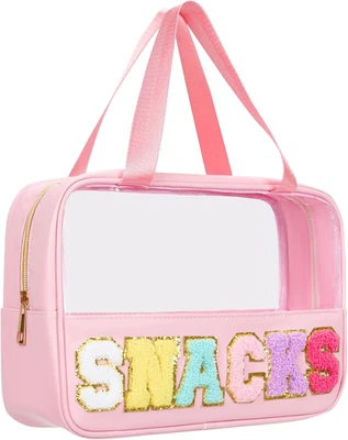 Bolsa de aperitivos transparente chenilla letras universitarias bolsa con cremallera para viajes cosméticos preppy  Foto 1 de 4