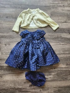 Carter's 3 Month Golden Polka Dot Navy Special Occasions Dress Set - Picture 1 of 4