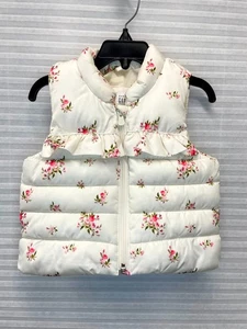 Baby GAP Floral Puffer Vest 100% Polyester Ruffle Zip 12–18 Months - Picture 1 of 10