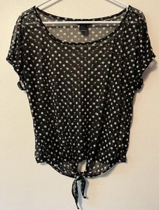 Hot Topic kurzärmliges transparentes Damenshirt Oberteil Größe Large Totenköpfe schwarz vorne zum Binden - Bild 1 von 10