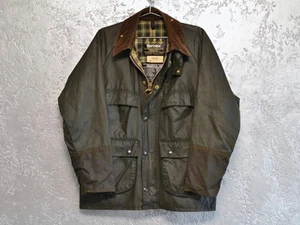 Vintage 80/90s BARBOUR Bedale Men's Waxed Cotton Jacket Olive/green Size - S/M - Picture 1 of 8