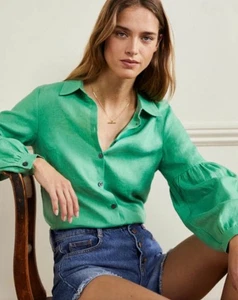 Camisa Boden Anna Blusa Manga Lino Verde Laguna Botón Frontal Talla 14R - Imagen 1 de 4
