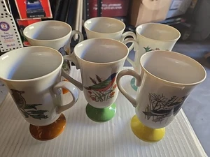 (6) Vintage 1960s Fred Roberts Songbird Pedestal Coffee Mug/Tea Cups Japan MCM - Picture 1 of 7
