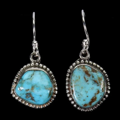 925 Sterling Silber Ohrringe Türkis 14x12mm Handgefertigt Edelstein Schmuck - Bild 1 von 4
