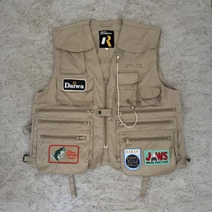 Chaleco de pesca con mosca vintage para hombre grande caqui beige años 90 Daiwa parches resistentes de colección - Imagen 1 de 13