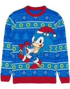 Sonic the Hedgehog Blue Sonic Christmas Jumper Mens - Picture 1 of 15