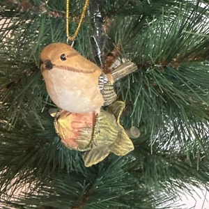 Singvogel sitzend auf Blume Knospe Ornament Figur Harz Christbaumschmuck - Bild 1 von 6