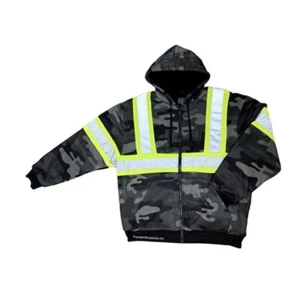 Black Camo Soft Sherpa Lined Hoodie Full Zip Fleece Lining Heavy Duty Sweatshirt - Picture 1 of 3