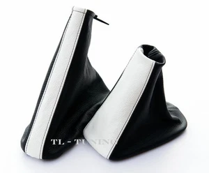 Schaltsack + Handbremssack passend für OPEL CORSA D Bj. 06-14 LEDER Weiß-Schwarz - Bild 1 von 1