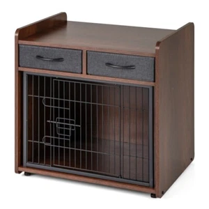 Indoor Dog Crate Kennel Cage Nightstand End Table w/ 2 Fabric Drawers End Table - Picture 1 of 10