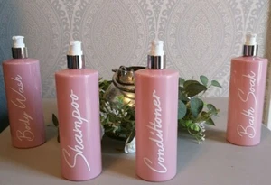 Mrs Hinch Inspired Personalised Pink Pump Bottles Bathroom Set Shampoo Kitchen - Picture 1 of 6