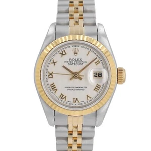 OROLOGIO ROLEX DATEJUST 18KY SS DONNA CREMA PIRAMIDE QUADRANTE ROMANO GIUBILEO 69173 26 MM - Foto 1 di 11