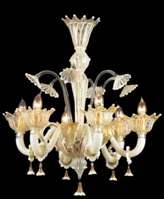 Люстра из подлинного муранского стекла с 24-каратным золотом ручной работы в Италии 6 светодиодов - Изображение 1 из 4