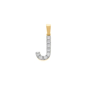 0.23 Ct Natural Diamond Alphabet Initial Letter J Charm Pendant 10k Yellow Gold - Picture 1 of 2