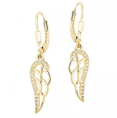 Damen Zirkonia Brisur Ohrringe Schutzengel Flügel 925 Silber Gelbgold vergoldet - Bild 1 von 3