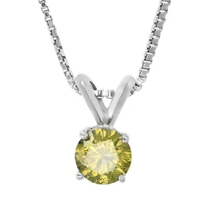Round Yellow Diamond Solitaire Pendant Necklace in 14K White Gold - Picture 1 of 4