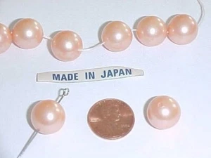 18 VINTAGE JAPANESE PEACH PEARL ROUND SMOOTH 14mm. BEADS L798 - Picture 1 of 2