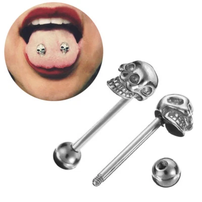 Skull Head Lip Stud Lip Ring Piercing Tongue Bars Stainless Steel Tongue Rings - Image 1 of 4