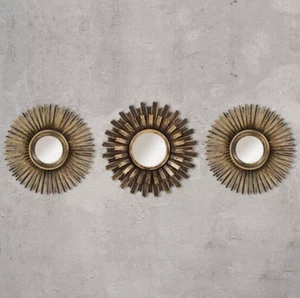 3pc Sunburst Wall Mirrors Bronze Effect Decorative Home Decor Round Distressed - Picture 1 of 24