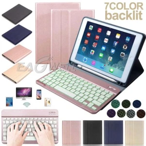 US For iPad 9.7" 10.5" Backlit Wireless Keyboard Case Cover WITH Pencil Holder - Picture 1 of 48