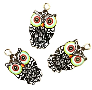 10 Multicolor Black White Color Enamel Owl Silver Bead Drop 23mm Charms Pendants - Picture 1 of 4