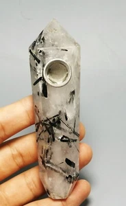 Natural Black Tourmaline  Quartz Crystal Wand Pipe - Picture 1 of 12
