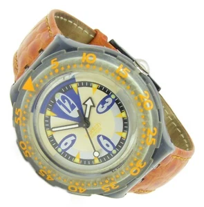 Swatch Scuba STARFLASH Herren Damen Armbanduhr Leder orange SDM103 Batt neu S198 - Picture 1 of 2