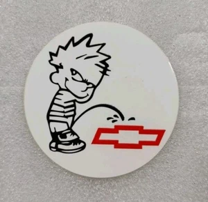 BOY PEEING ON CHEVROLET SYMBOL ROUND 3" STICKER Vintage NOS Outside Window  - Picture 1 of 5