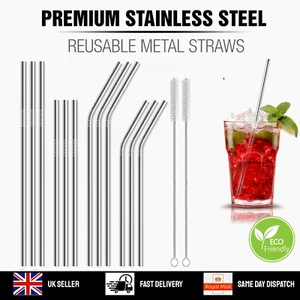 Reusable Stainless Steel Metal Drinking Straws Eco Case 30 oz Cleaning Brushes - Picture 1 of 12