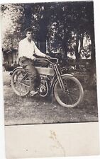 RPPC Real Photo Postcard of Man Riding Harley Davidson Motorcycle 1910s