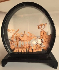 Vintage Chinese Carved Cork Diorama in Glass Case - Picture 1 of 7
