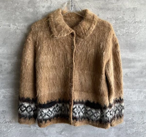 Vintage Unbranded Nordic Brown Mohair Angora Wool Collared Cardigan Size L - Bild 1 von 7