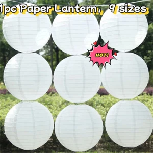 1pc White Round Ball Paper Lantern Party Decoration Hanging Ceiling Light Shades - Picture 1 of 23