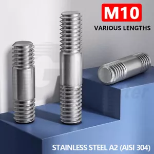 M10 Double End Threaded Bolts Screw Dual Thread Stud Rod Axle A2 Stainless Steel - Picture 1 of 37