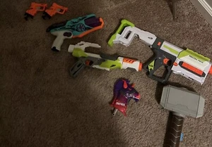 NERF Lot 9 Guns: Nerf Stampede Icon, Rebelle Divergent Series, Thor Hammer - Picture 1 of 15