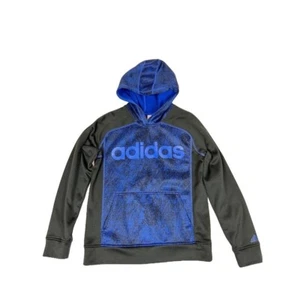 Adidas Boys Hoodie YL Fleece Lined Blue and Black Youth Large - Picture 1 of 10