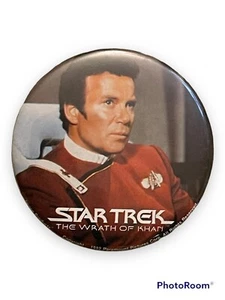 Star Trek Button Wrath of Khan 1982 Captain Kirk Collectible Shatner Pin Vintage - Picture 1 of 3
