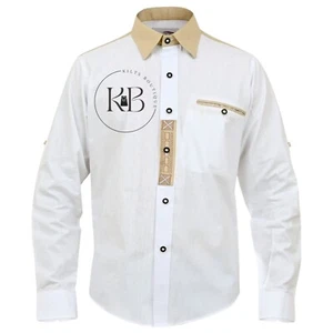 Oktoberfest Costume Traditional Men Shirt White German Checked Bavarian Shirt - Picture 1 of 8