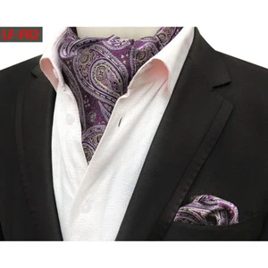 Men’s Business Paisley Floral Ascot Cravat Tie Handkerchief Pocket Square Set - Picture 1 of 30