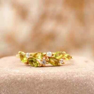 2Ct Marquise Cut Lab-Created Peridot 14K Yellow Gold Plated Engagement Band Ring - Picture 1 of 5