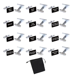 Black Silver mens wedding cufflinks cuff link Groom best man usher page gift - Picture 1 of 14