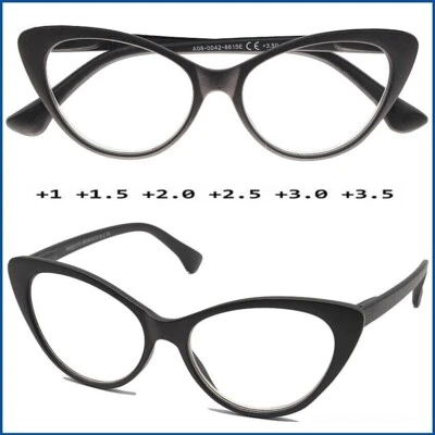 Occhiali da vista da lettura Donna Occhio Gatto Cat Eye nero 1 1.5 2 2.5 3 3.5 - Immagine 1 di 4