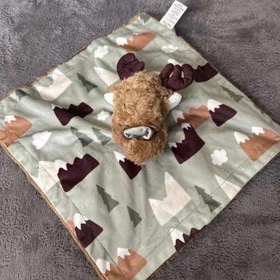 Baby Essentials Moose Lovey Security Blanket Green Tan Brown White Mountains - Image 1 of 4