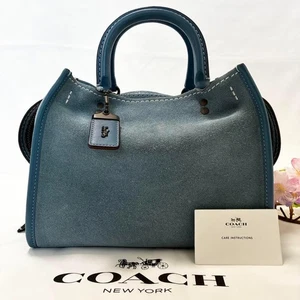 Bolso de Mano Coach 10486 Rogue en Cuero Gamuza y Turquesa Plata Herrajes Dije - Imagen 1 de 24