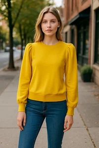 Suéter Boden Manga Abullonada Top Talla US 10 Amarillo Otoño Preppy Pullover Cuello Redondo - Imagen 1 de 16